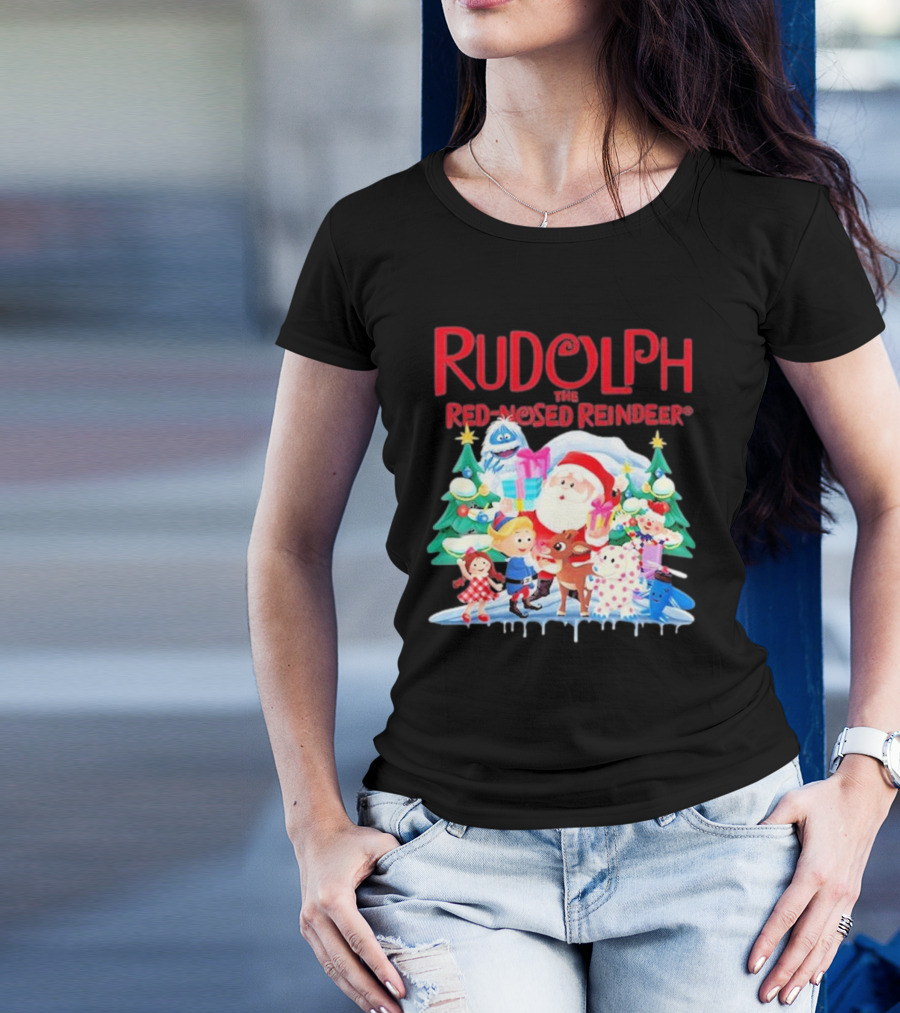 Rudolph The Red-Nosed Reindeer Christmas Santa And Friends Scene T-Shirt