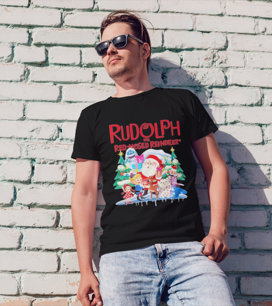 Rudolph The Red-Nosed Reindeer Christmas Santa And Friends Scene T-Shirt