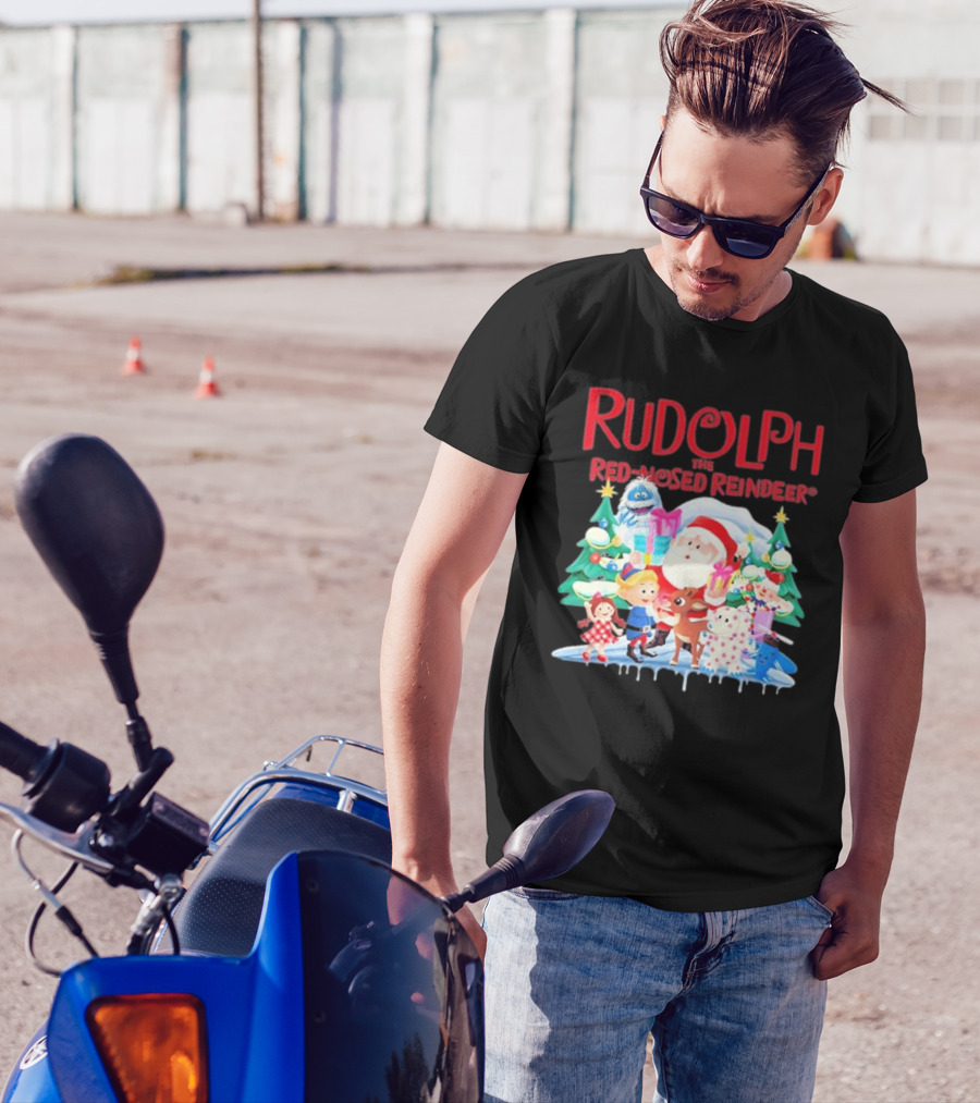 Rudolph The Red-Nosed Reindeer Christmas Santa And Friends Scene T-Shirt