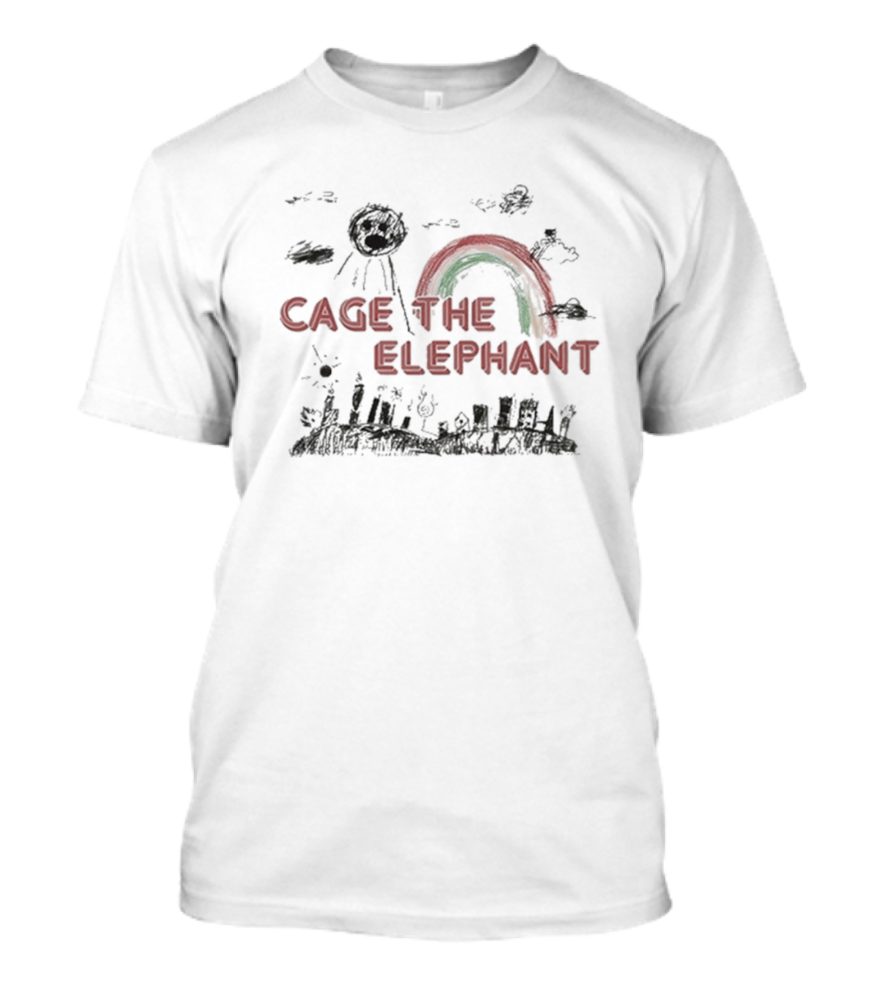 Cage The Elephant Skyline Doodle Rainbow Sketch T-Shirt