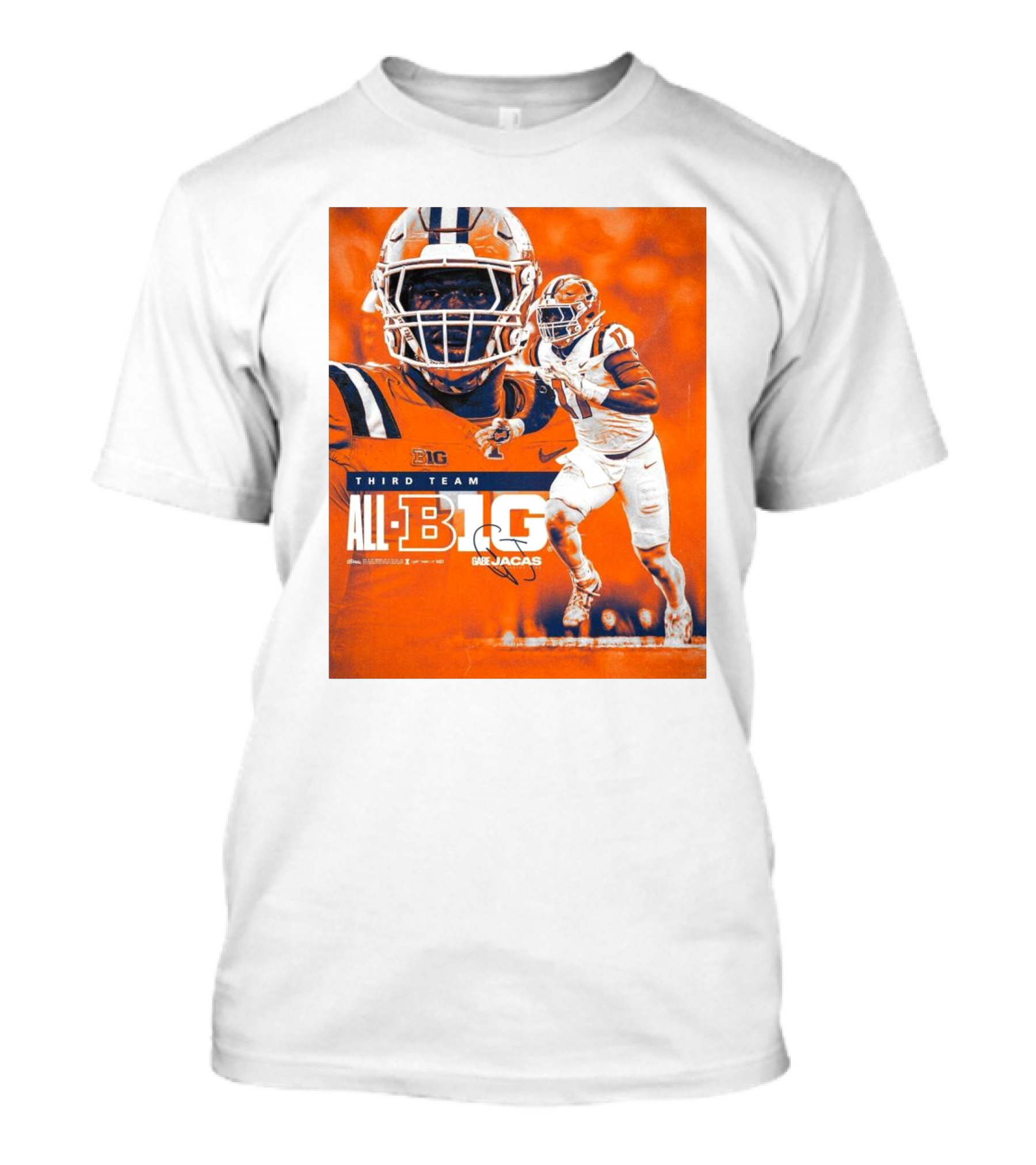 Illinois Fighting Illini Gabe Jacas Third Team All-Big Ten Football Honors T-Shirt