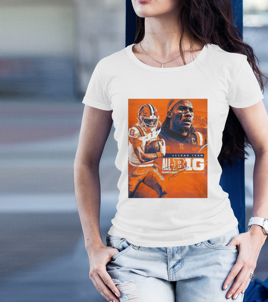 Illinois Fighting Illini Pat Bryant Second Team All-Big Ten 13 Football Signature T-Shirt