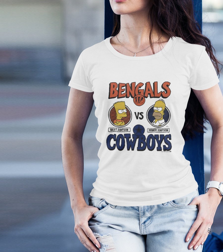 The Simpsons Bart Bengals Vs Homer Cowboys NFL Matchup T-Shirt
