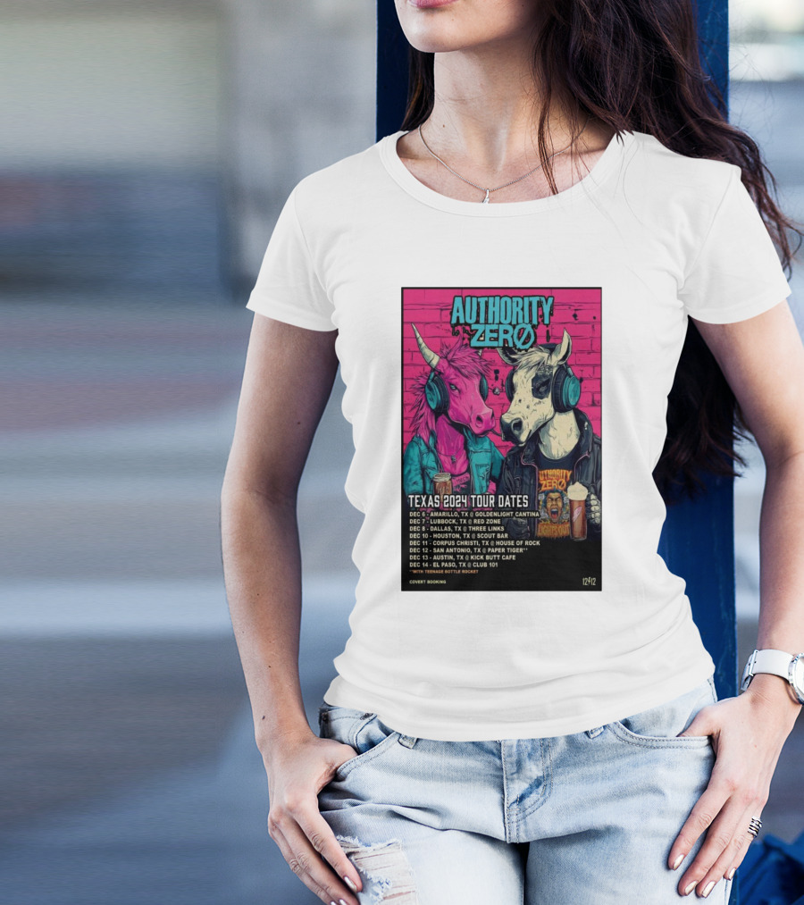 Authority Zero Texas 2024 Tour Dates December With Covert Booking T-Shirt