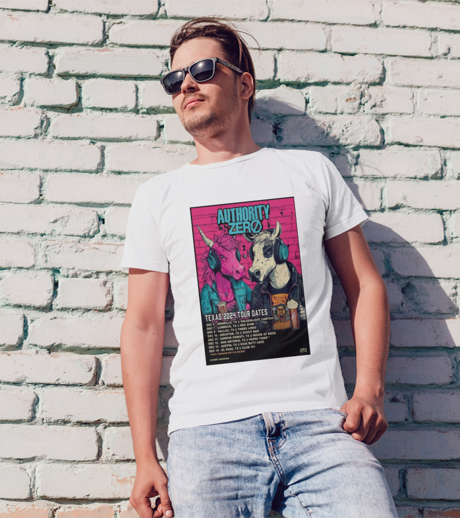 Authority Zero Texas 2024 Tour Dates December With Covert Booking T-Shirt