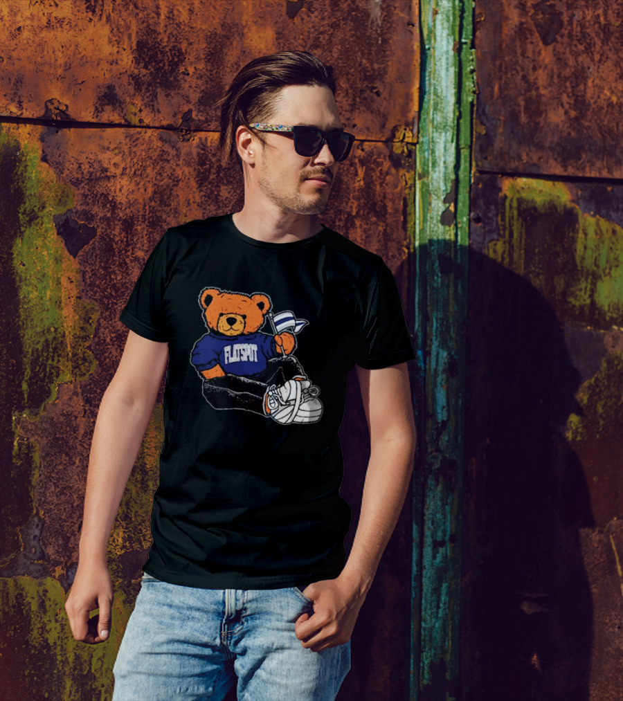 Flatspot Bear In Blue Sweatshirt With Flag Sitting Down T-Shirt