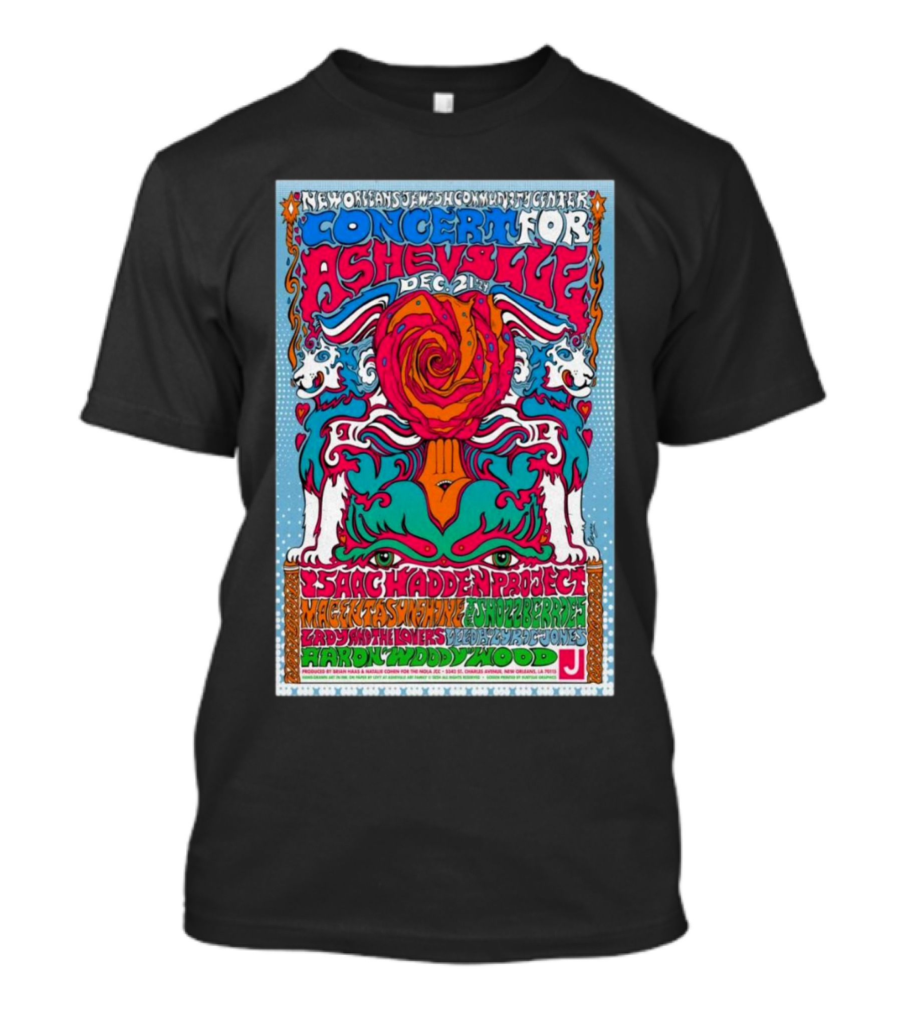 New Orleans Jewish Community Center Concert For Asheville December 21 Isaac Hadden Project Maggie Carson Jake Fussell Lady Wray Sleepy Jones Aaron Woody Wood T-Shirt