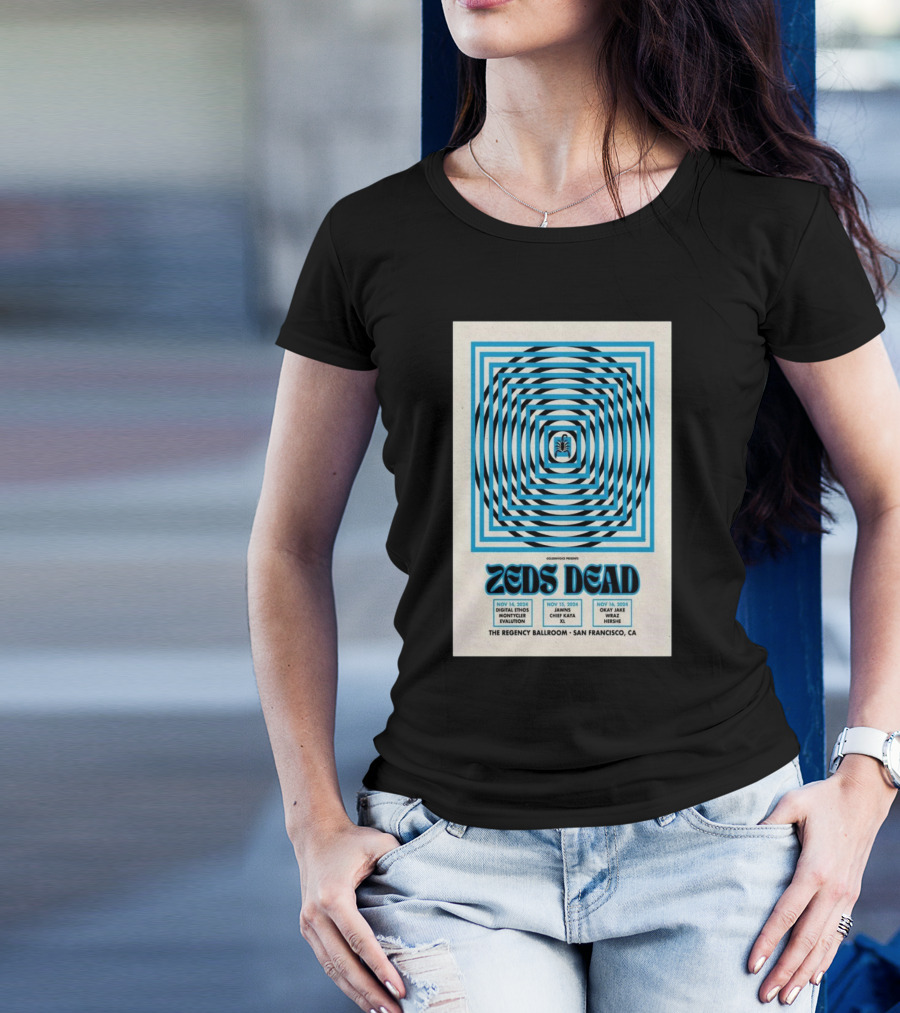 Zeds Dead San Francisco Regency Ballroom Nov 14-16 2024 Tour Poster Trippy Blue Optical Illusion T-Shirt