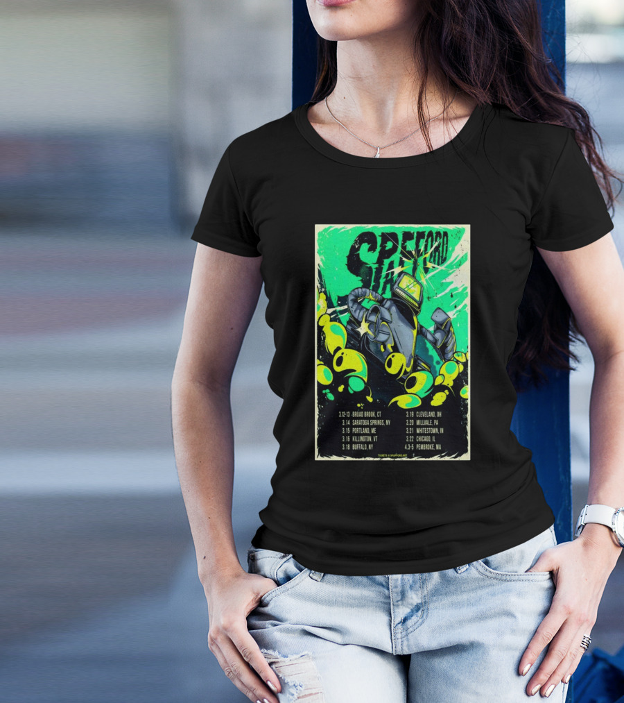 Spafford Tour 2025 Robot Poster With Dates Including Broad Brook CT And Saratoga Springs NY T-Shirt