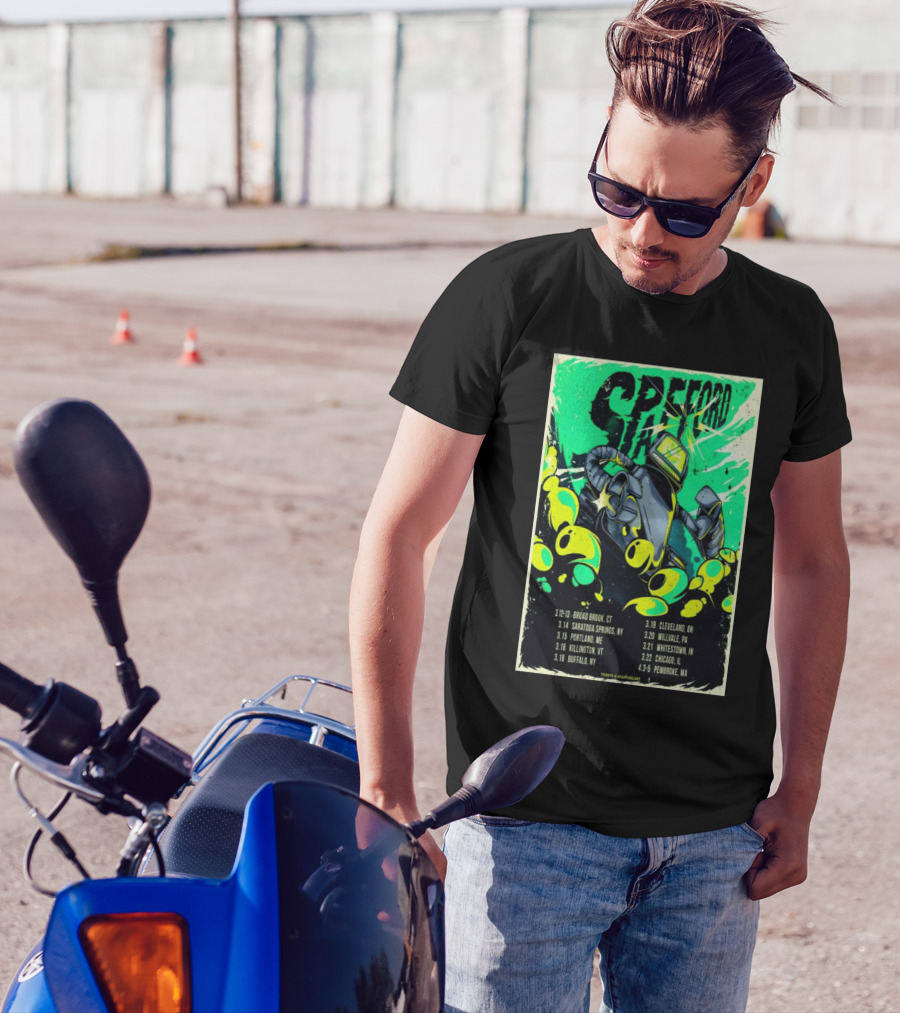 Spafford Tour 2025 Robot Poster With Dates Including Broad Brook CT And Saratoga Springs NY T-Shirt