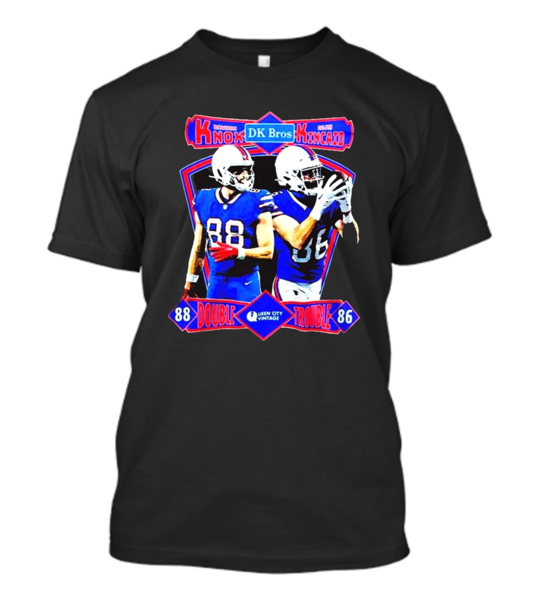 DK Bros Dawson Knox Dalton Kincaid Buffalo Bills Double Trouble 88 86 Queen City Vintage T-Shirt