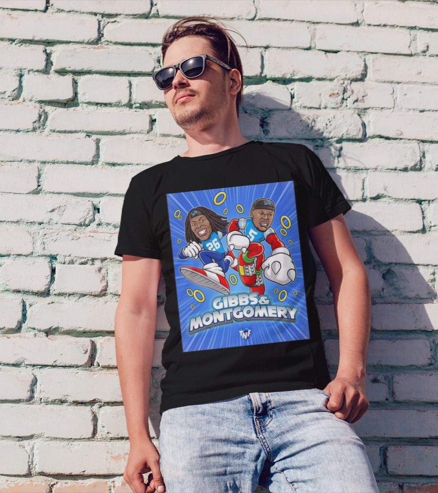 Detroit Lions NFL Gibbs And Montgomery The Dynamic Duo Caricature 26 5 TNF T-Shirt