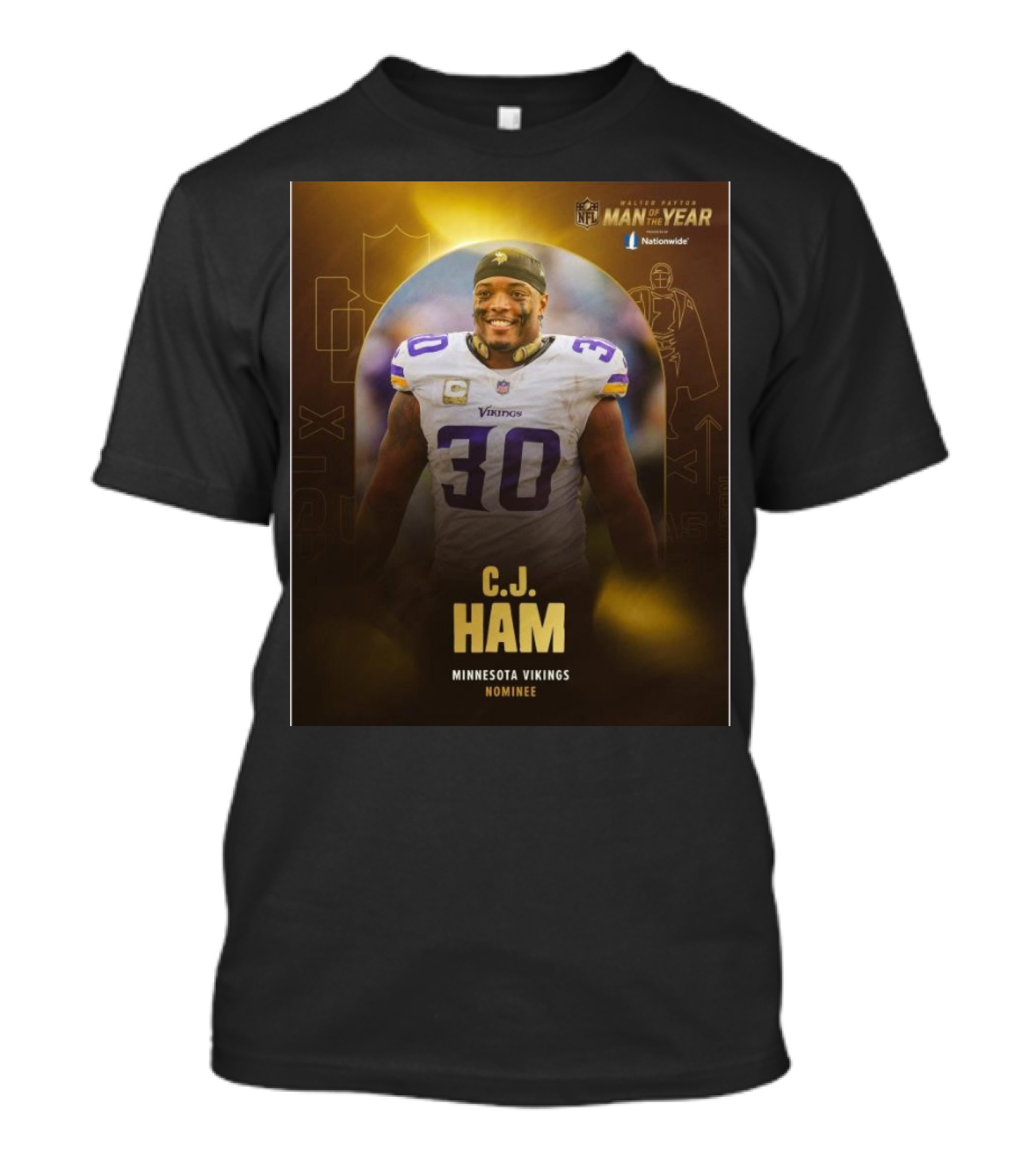 Minnesota Vikings C.J. Ham NFL Man Of The Year Nominee 2024 Walter Payton Award T-Shirt