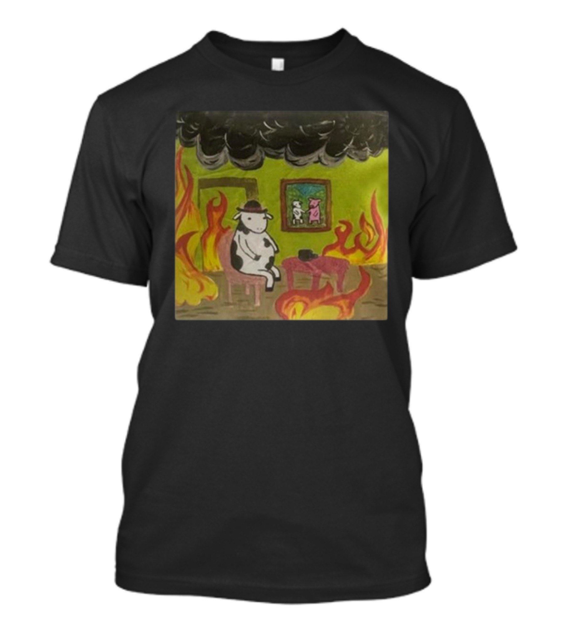 Leanbeeftees This Is Fine Cow Meme Parody In Burning Room Scene T-Shirt
