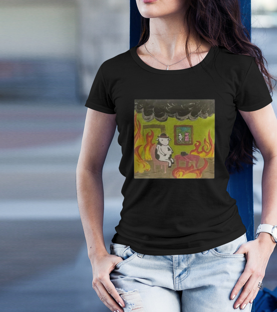 Leanbeeftees This Is Fine Cow Meme Parody In Burning Room Scene T-Shirt