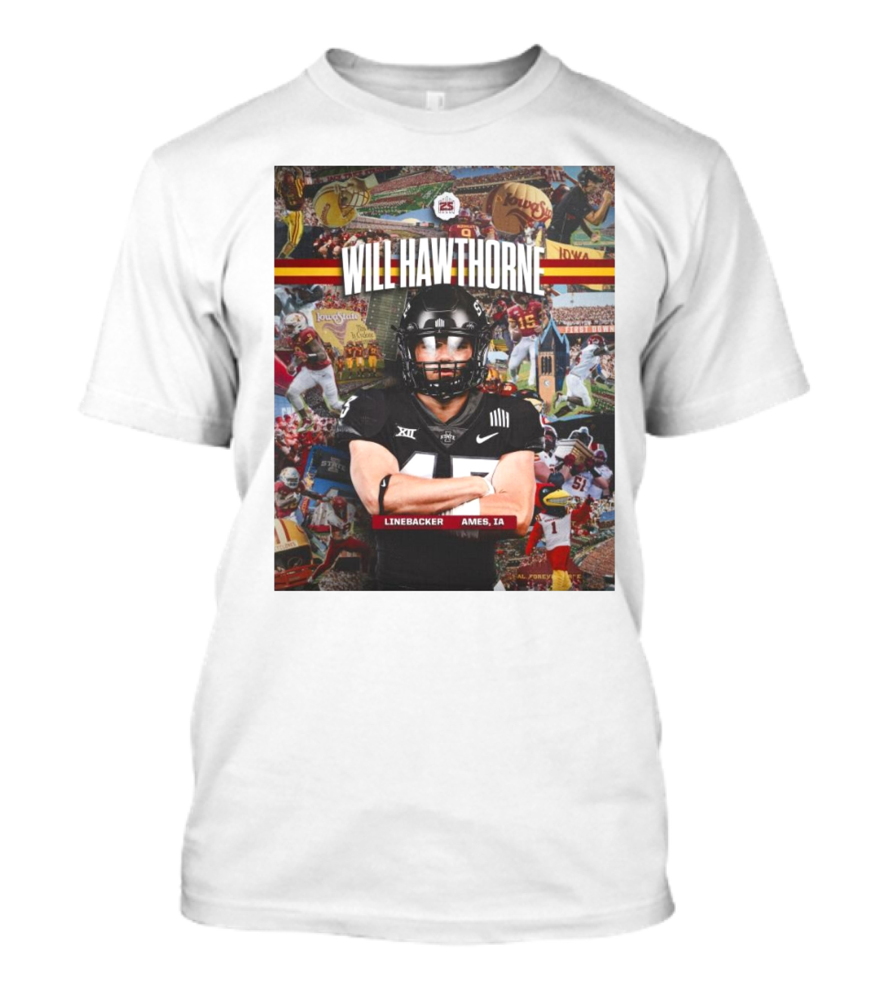 Will Hawthorne Linebacker Ames IA Iowa State Collage Background T-Shirt
