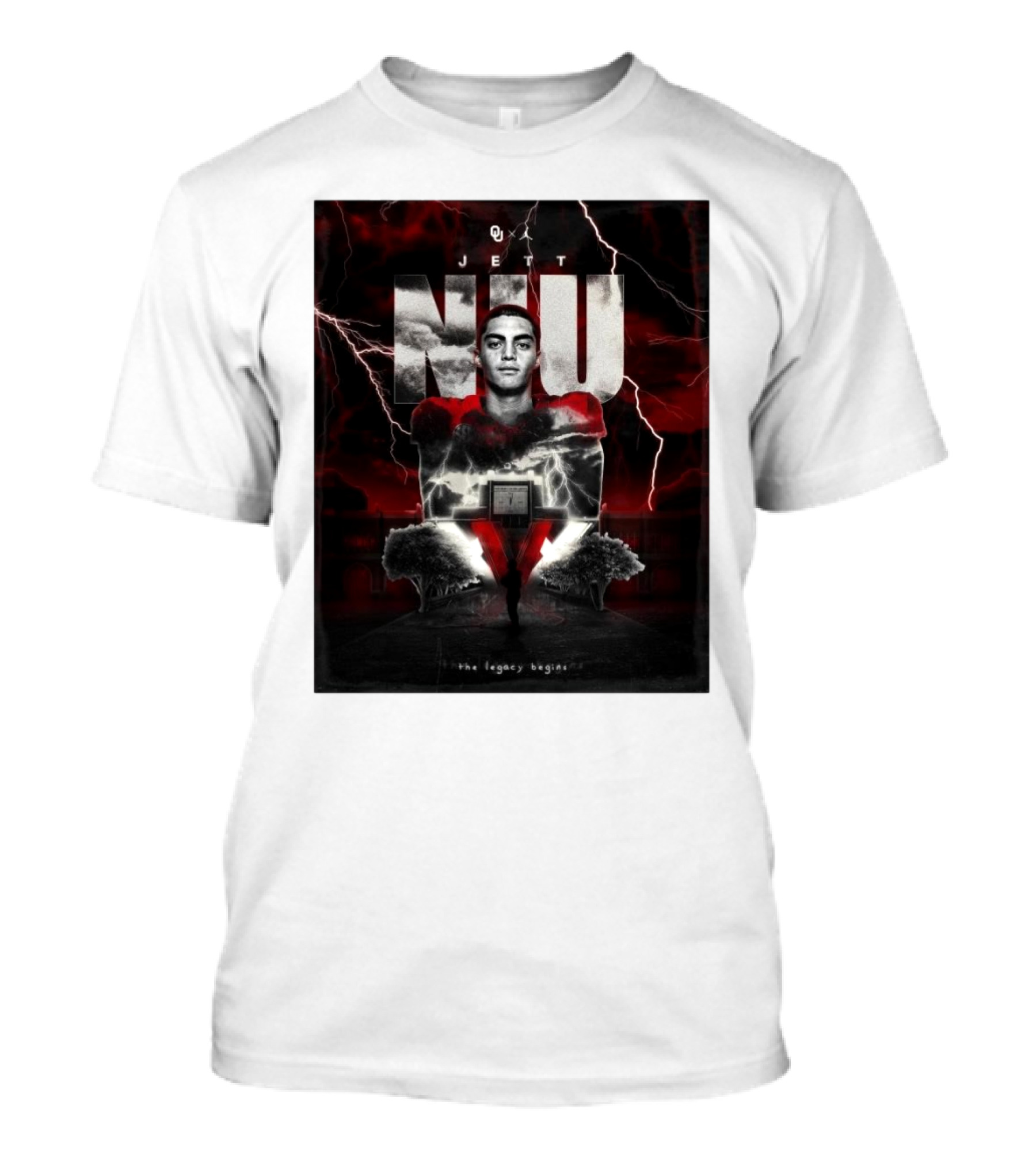 Oklahoma Sooners Jett Niu The Legacy Begins XXV Lightning Storm Background T-Shirt