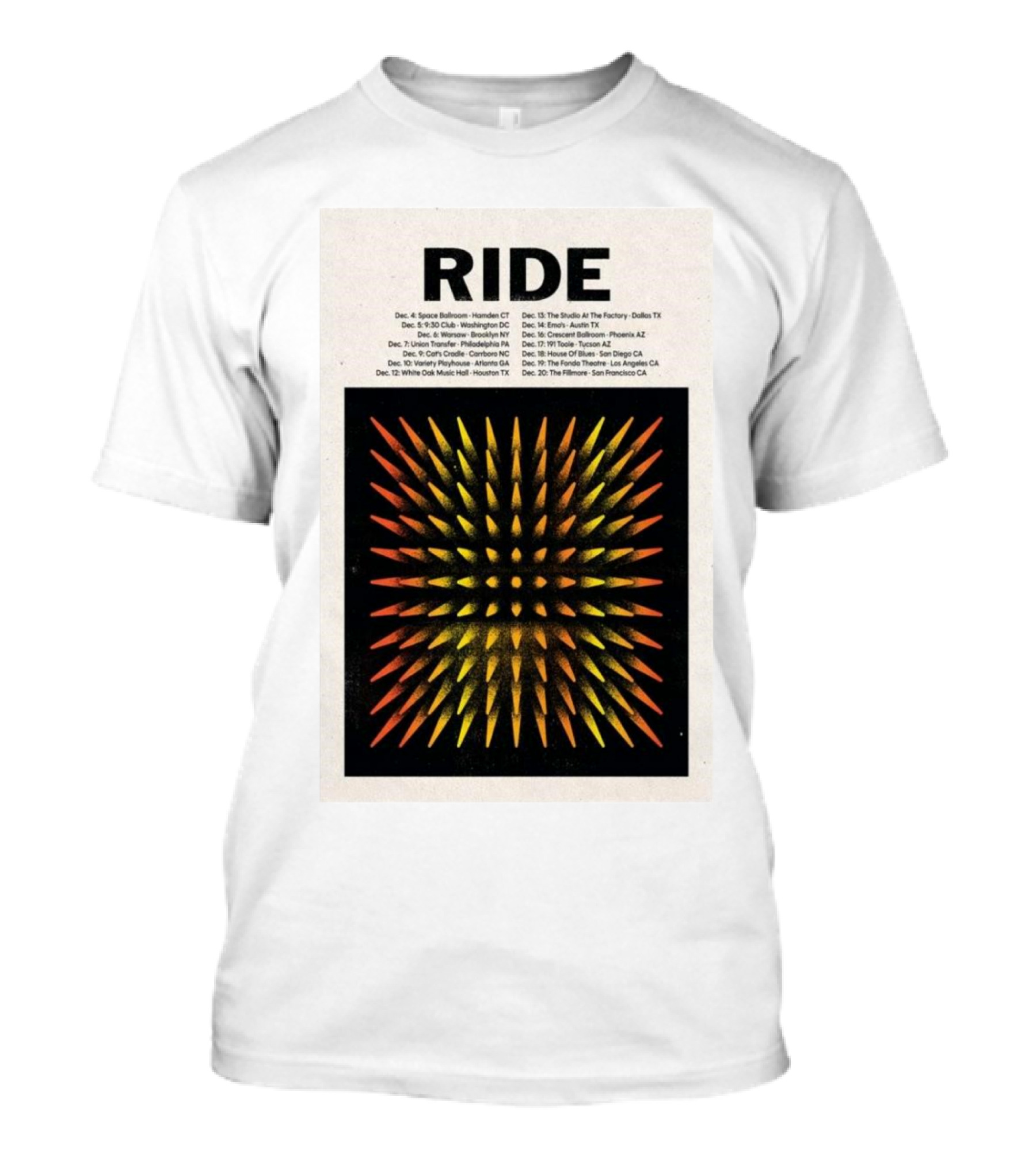 RIDE Tour Winter December 2024 Space Ballroom Hamden CT Geometric Pattern Dates And Locations T-Shirt