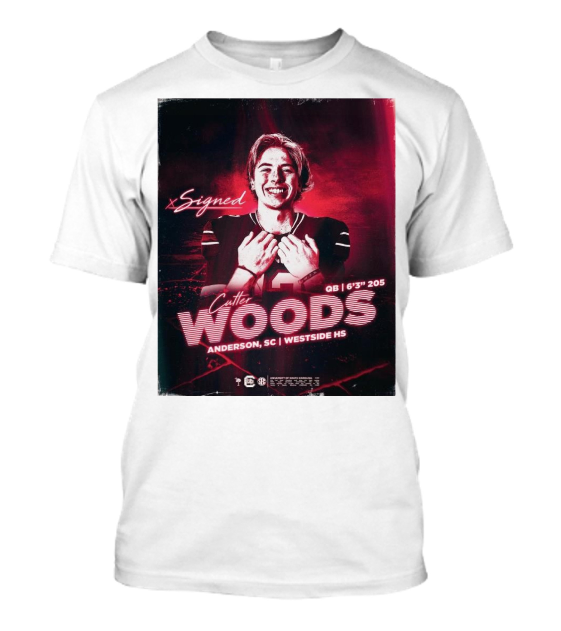 Signed Cutter Woods QB Anderson SC Westside HS 6'3'' 205 South Carolina Gamecock T-Shirt