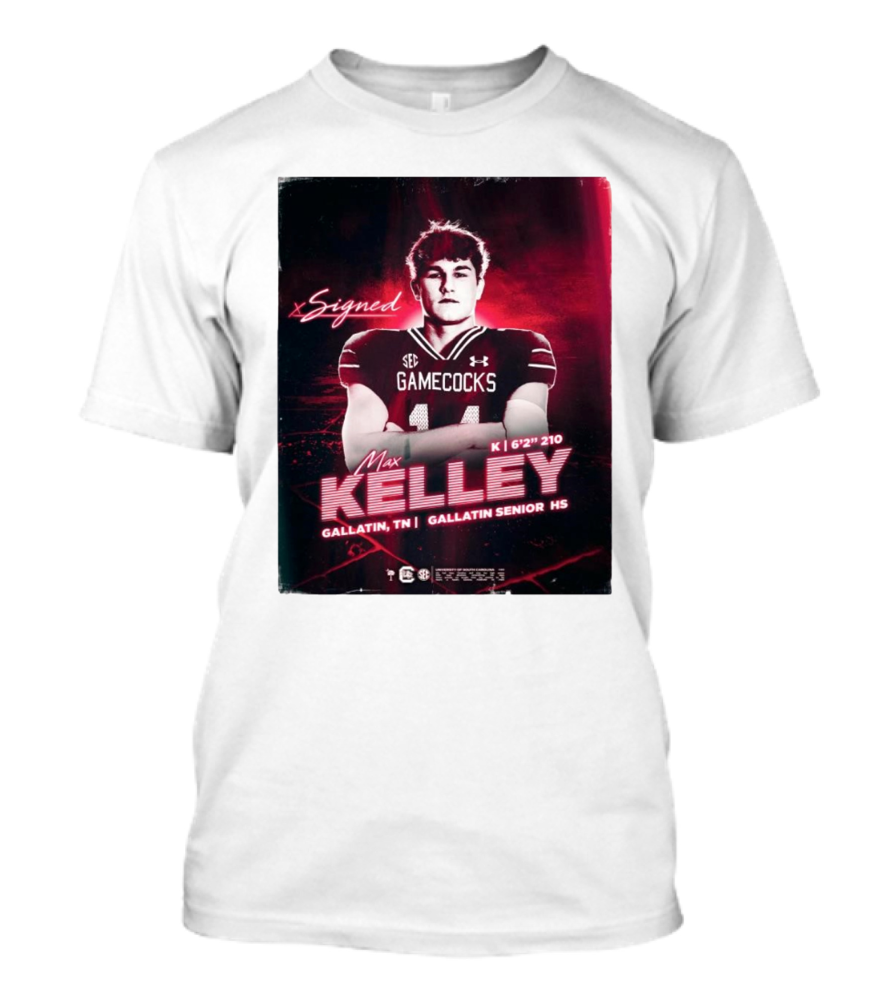 Signed South Carolina Gamecocks Max Kelley Kicker Gallatin TN Gallatin Senior HS T-Shirt