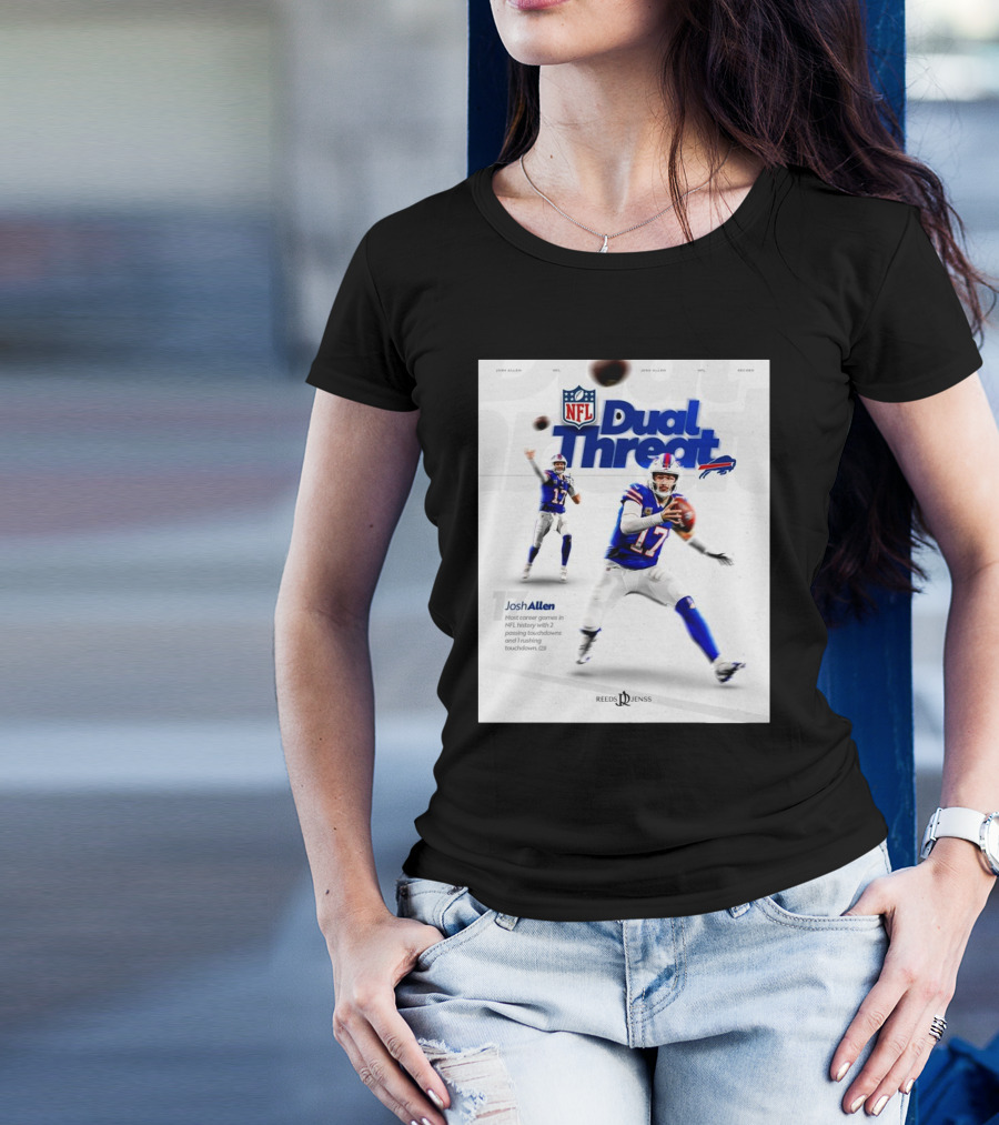 Josh Allen Buffalo Bills Dual Threat NFL Iconic Career Games With Passing Touchdowns T-Shirt