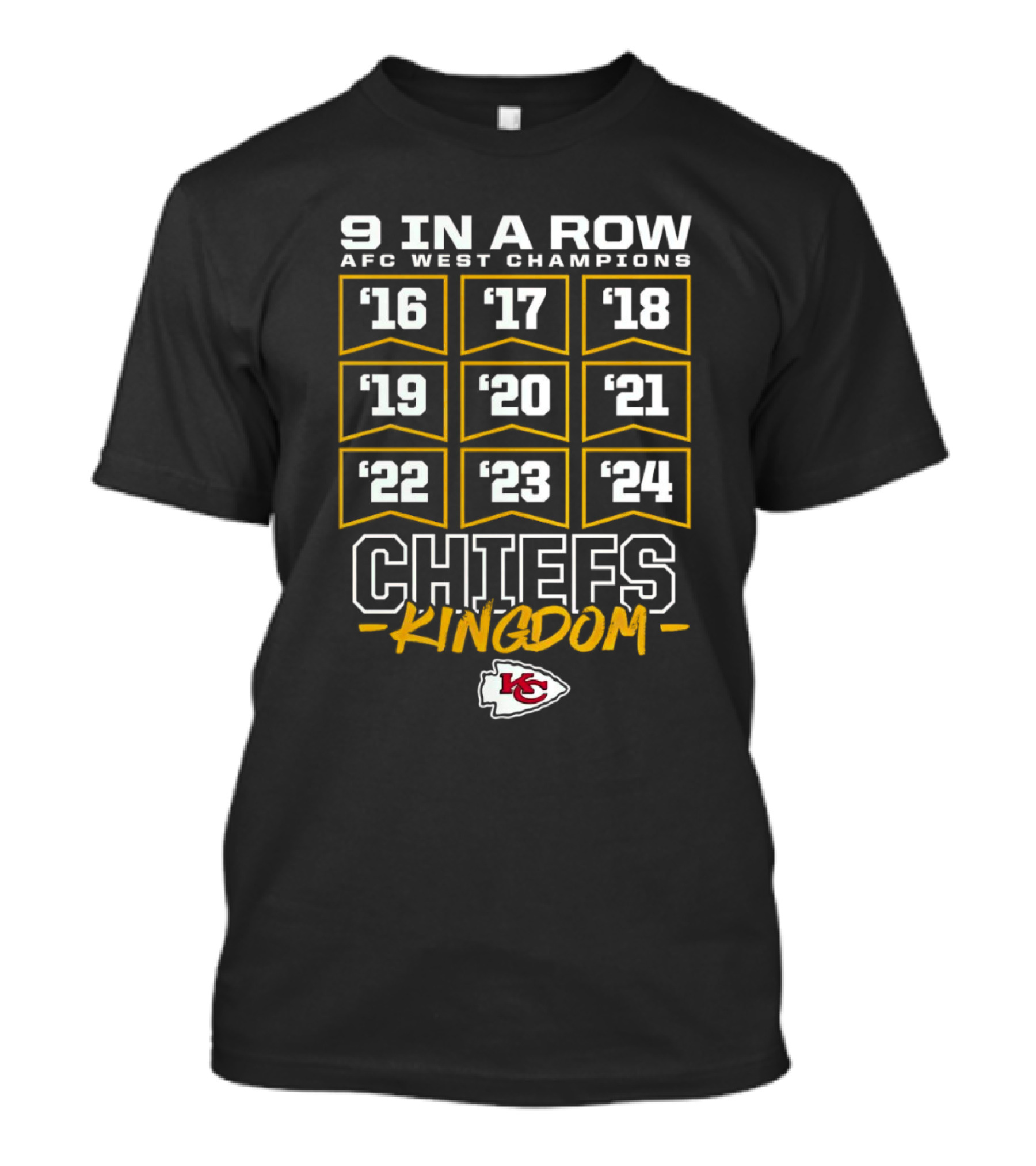 9 In A Row AFC West Champions 2016-2024 Chiefs Kingdom Kansas City T-Shirt