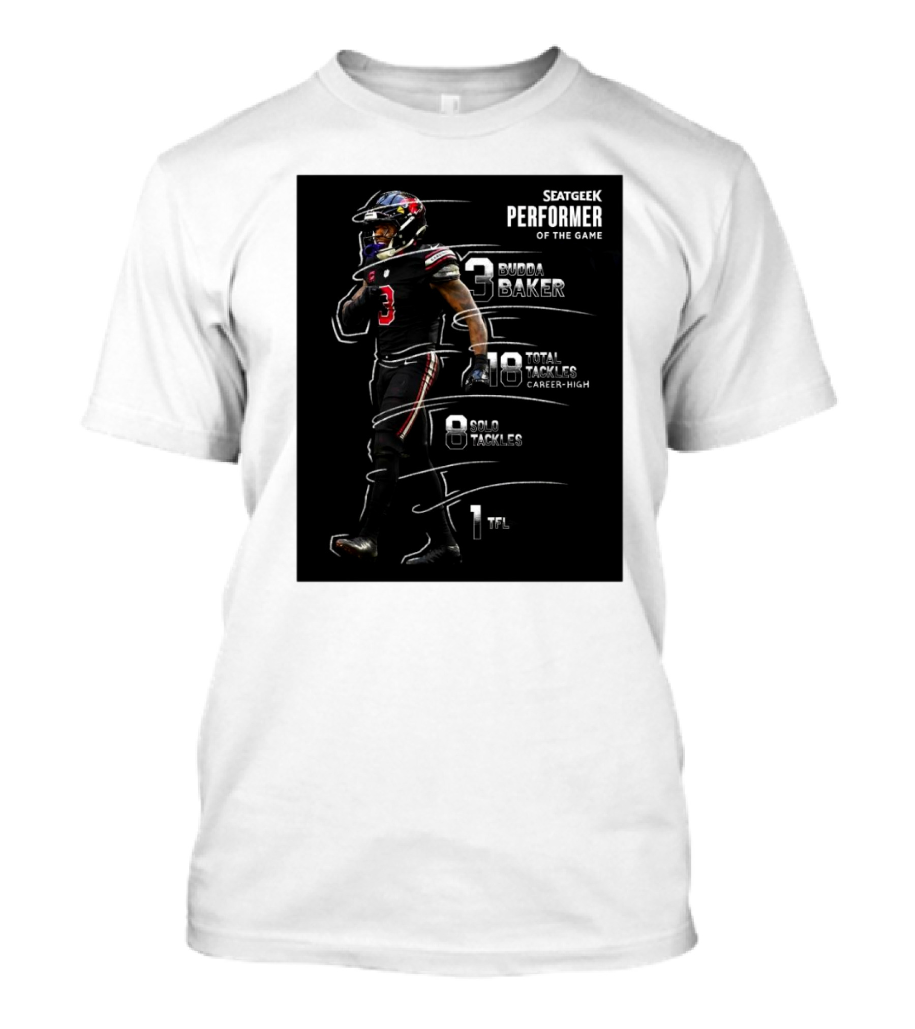 SEATGEEK Performer 3 Budda Baker 18 Total Tackles Career-High Arizona Cardinals T-Shirt