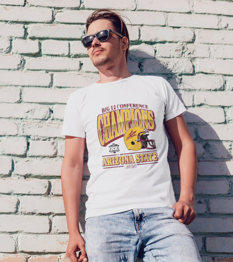 Arizona State Sun Devils 2024 Big 12 Conference Champions Vintage Retro Helmet T-Shirt