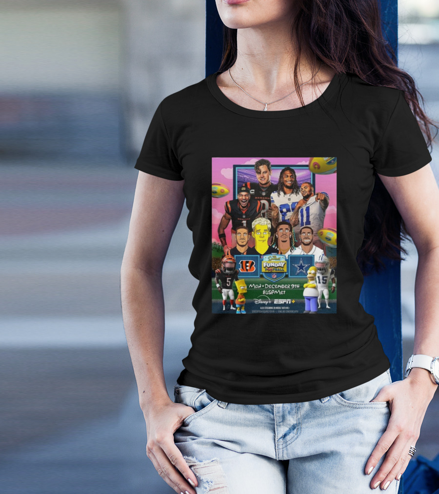 The Simpsons Funday Football NFL Cincinnati Bengals Vs Dallas Cowboys Monday Night December 9 2024 Disney ESPN T-Shirt
