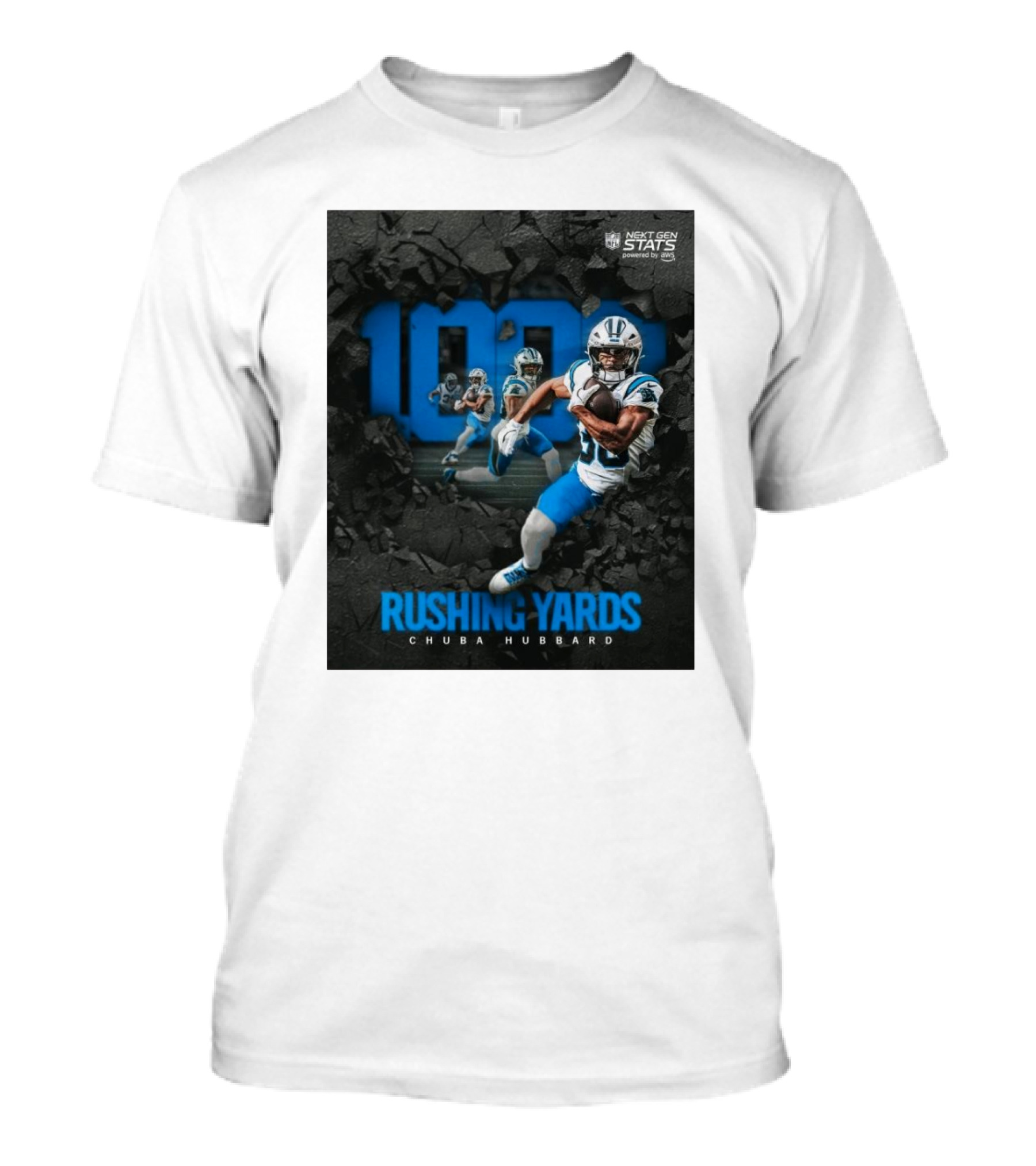 Carolina Panthers Chuba Hubbard 1000 Rushing Yards NFL Next Gen Stats T-Shirt