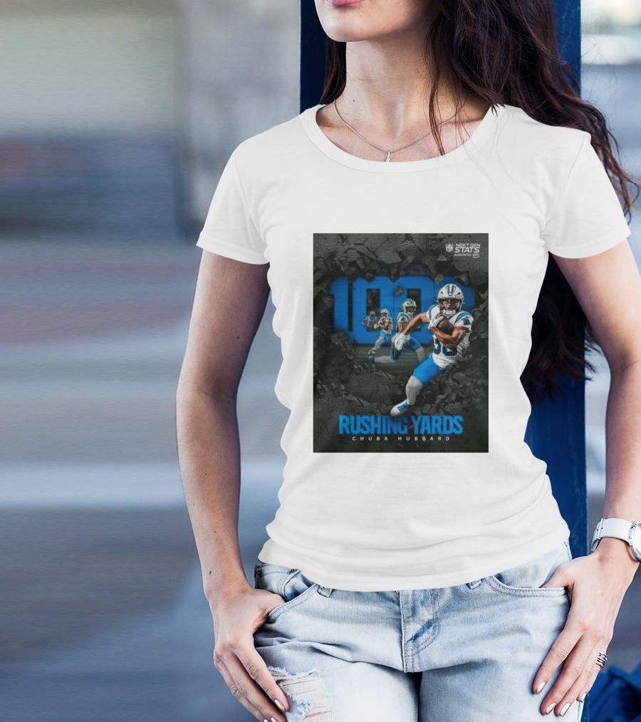 Carolina Panthers Chuba Hubbard 1000 Rushing Yards NFL Next Gen Stats T-Shirt