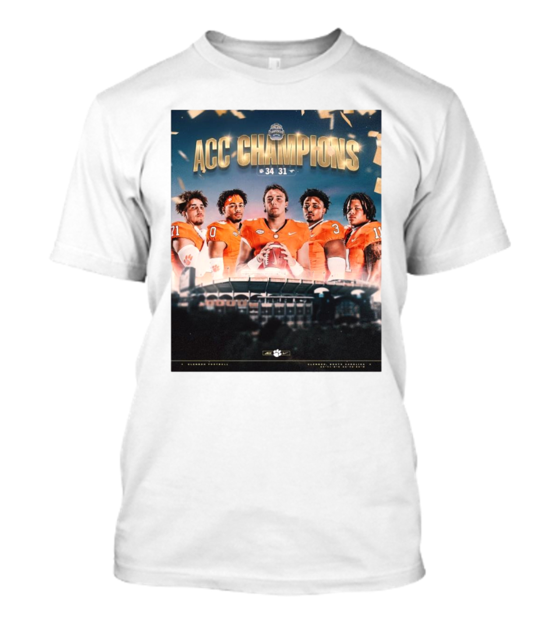 Clemson Tigers 2024 ACC Champions Clemson 34 31 SMU Mustangs Clemson South Carolina Football Victory T-Shirt