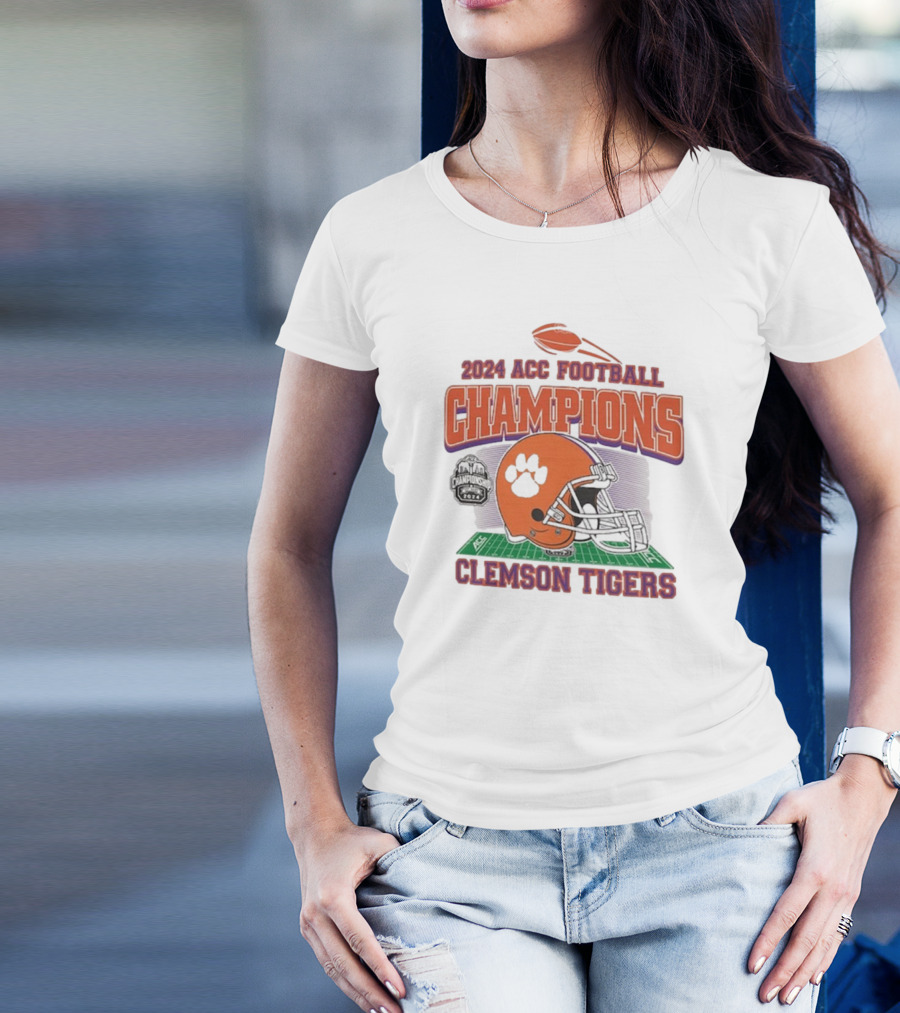 Clemson Tigers 2024 ACC Football Champions Helmet Emblem T-Shirt