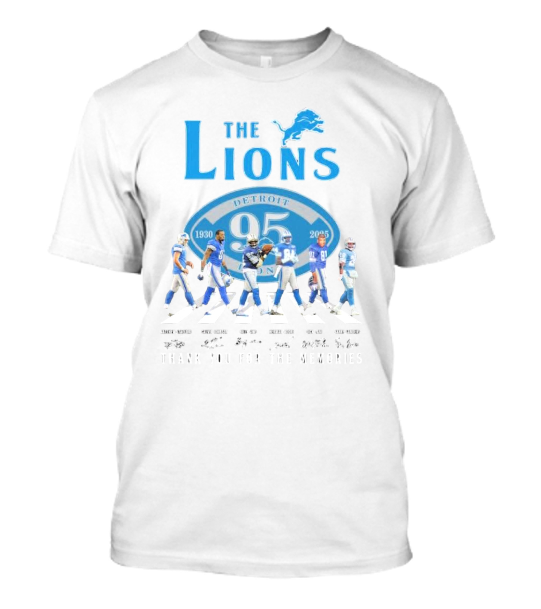 The Detroit Lions 95th Anniversary 1930-2025 Abbey Road Thank You Signatures T-Shirt
