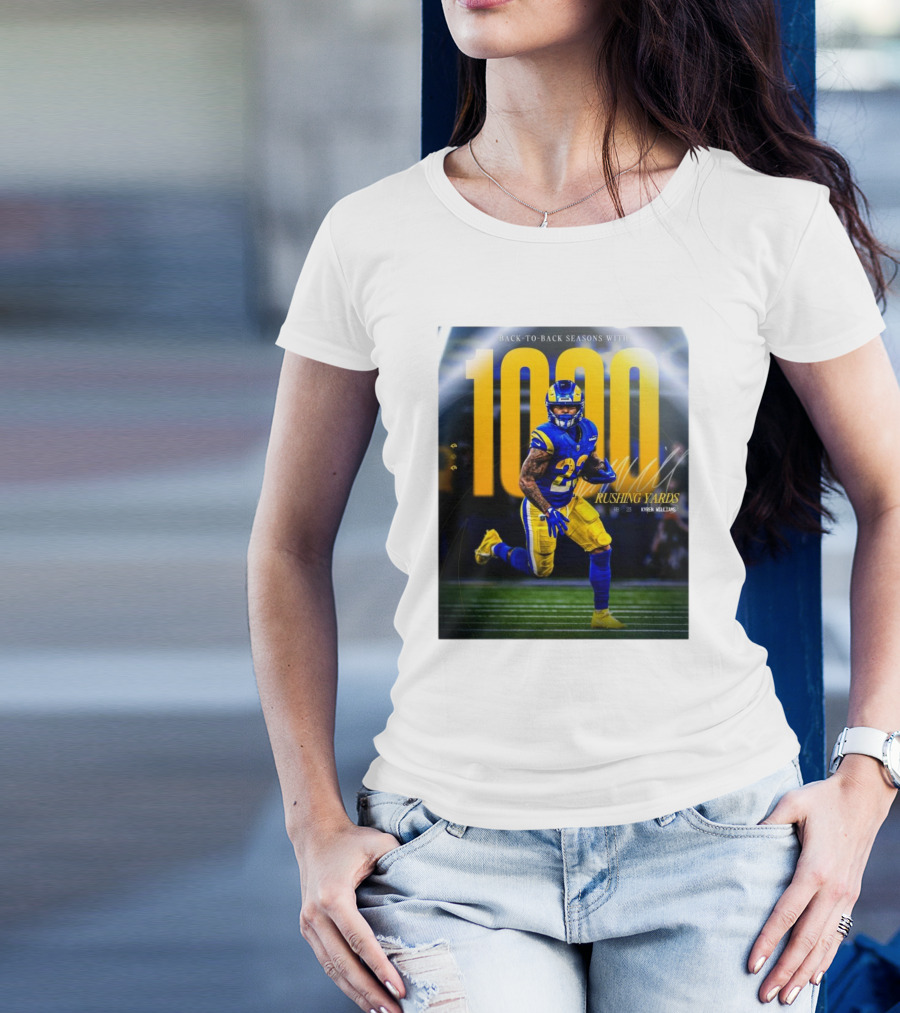 Los Angeles Rams Kyren Williams 1000 Rushing Yards Back To Back Seasons T-Shirt
