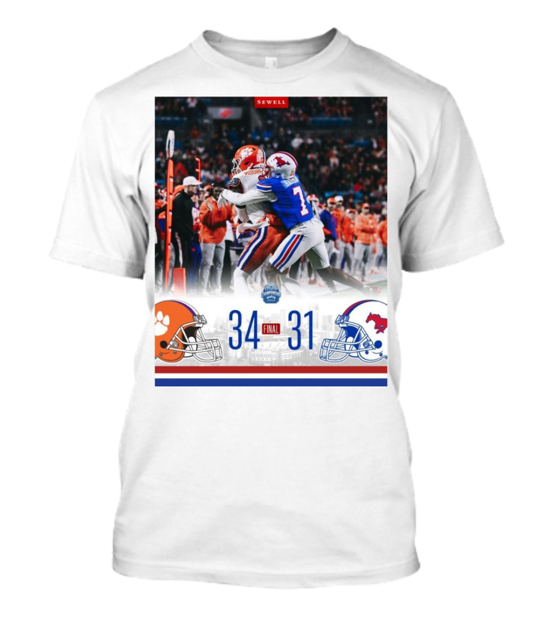Final Clemson Tigers Vs SMU Mustangs 34–31 Championship 2024 Sewell Edition T-Shirt