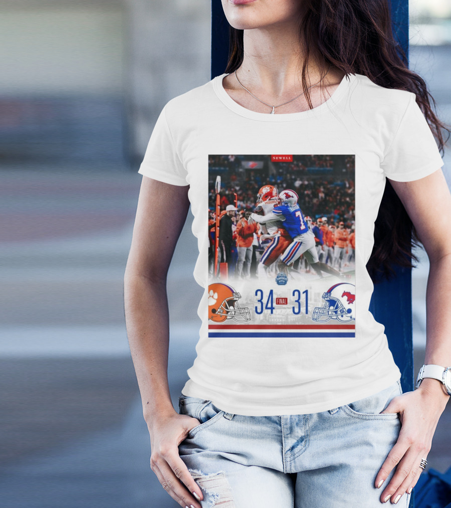 Final Clemson Tigers Vs SMU Mustangs 34–31 Championship 2024 Sewell Edition T-Shirt