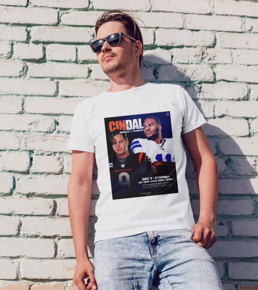 CIN Vs DAL Bengals Vs Cowboys December 9 2024 8:15 PM ET ABC ESPN ESPN2 ESPN+ Disney+ T-Shirt