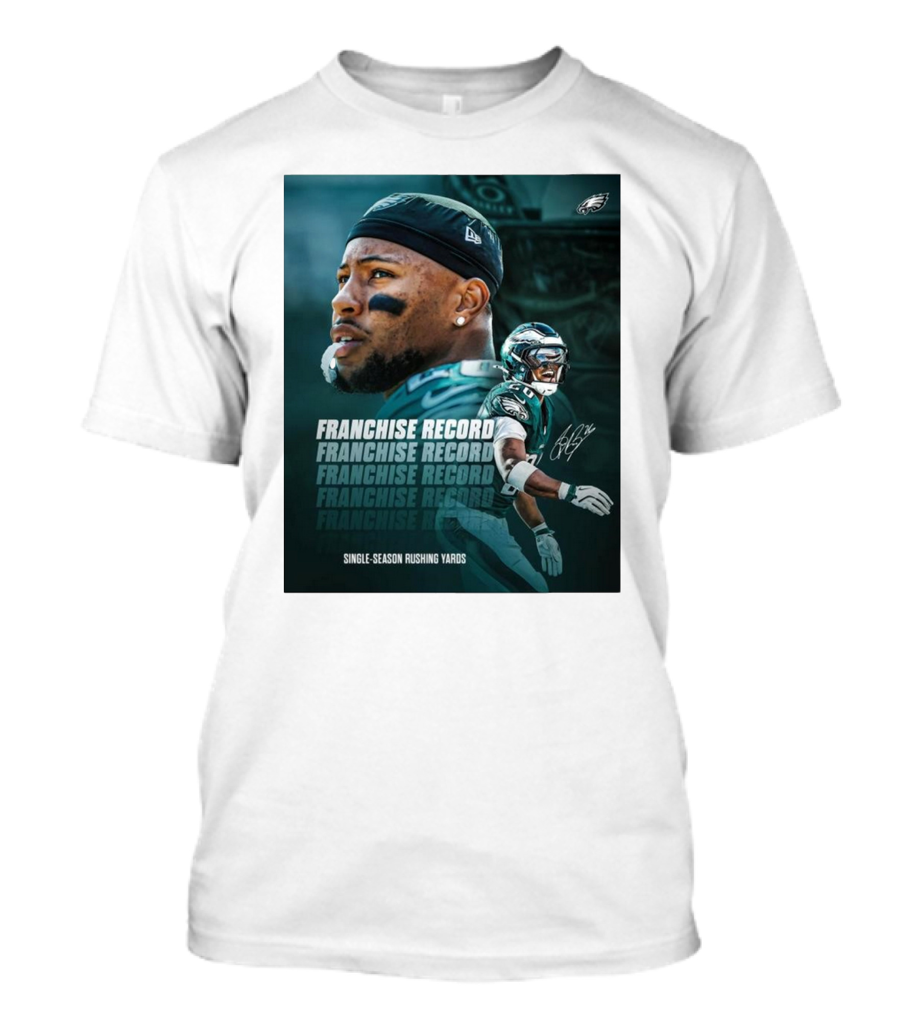 Philadelphia Eagles Franchise Record Single-Season Rushing Yards Saquon Barkley Signature T-Shirt