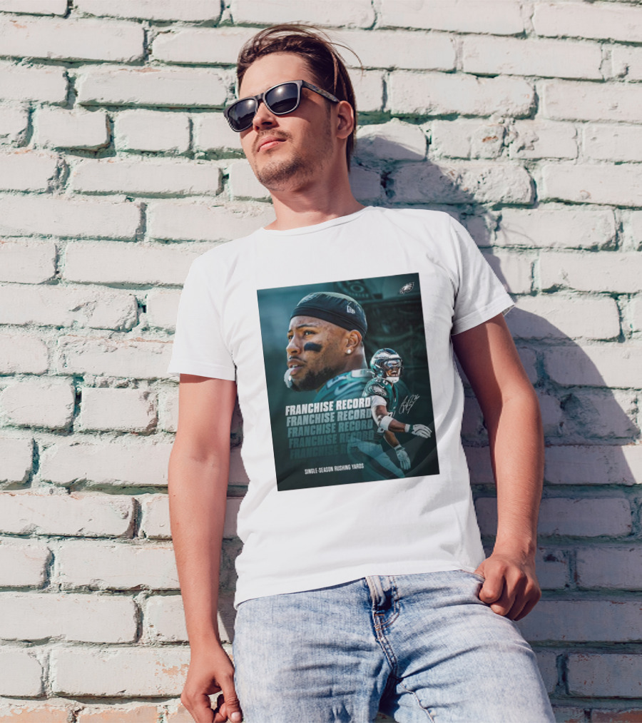 Philadelphia Eagles Franchise Record Single-Season Rushing Yards Saquon Barkley Signature T-Shirt