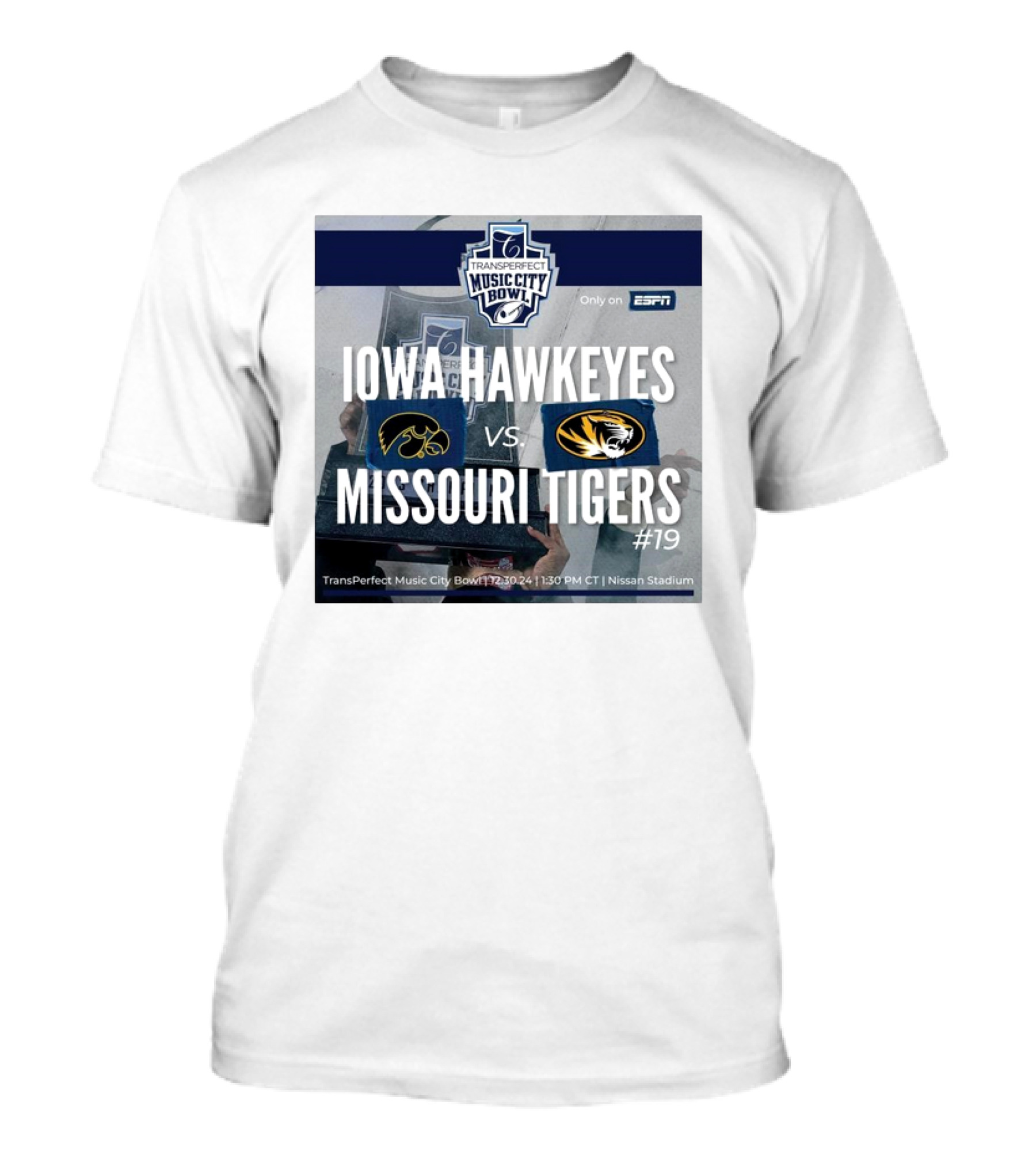 Transperfect Music City Bowl Iowa Hawkeyes Vs Missouri Tigers 12.30.24 Nissan Stadium ESPN T-Shirt