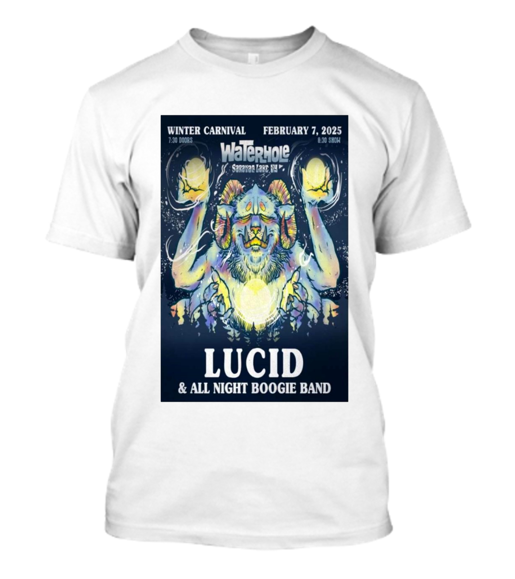 Waterhole Saranac Lake NY Winter Carnival February 7 2025 Lucid And All Night Boogie Band Tour T-Shirt