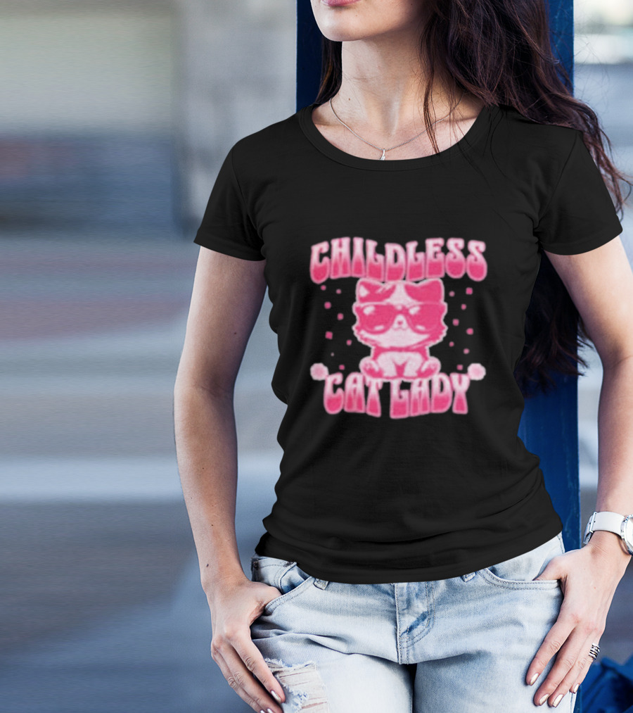 Childless Cat Lady Cat Ladies For Kamala With Pink Sunglasses Cat T-Shirt
