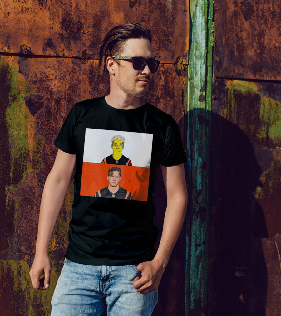 The Simpsons Styled Joe Burrow In Cincinnati Bengals NFL Comparison T-Shirt