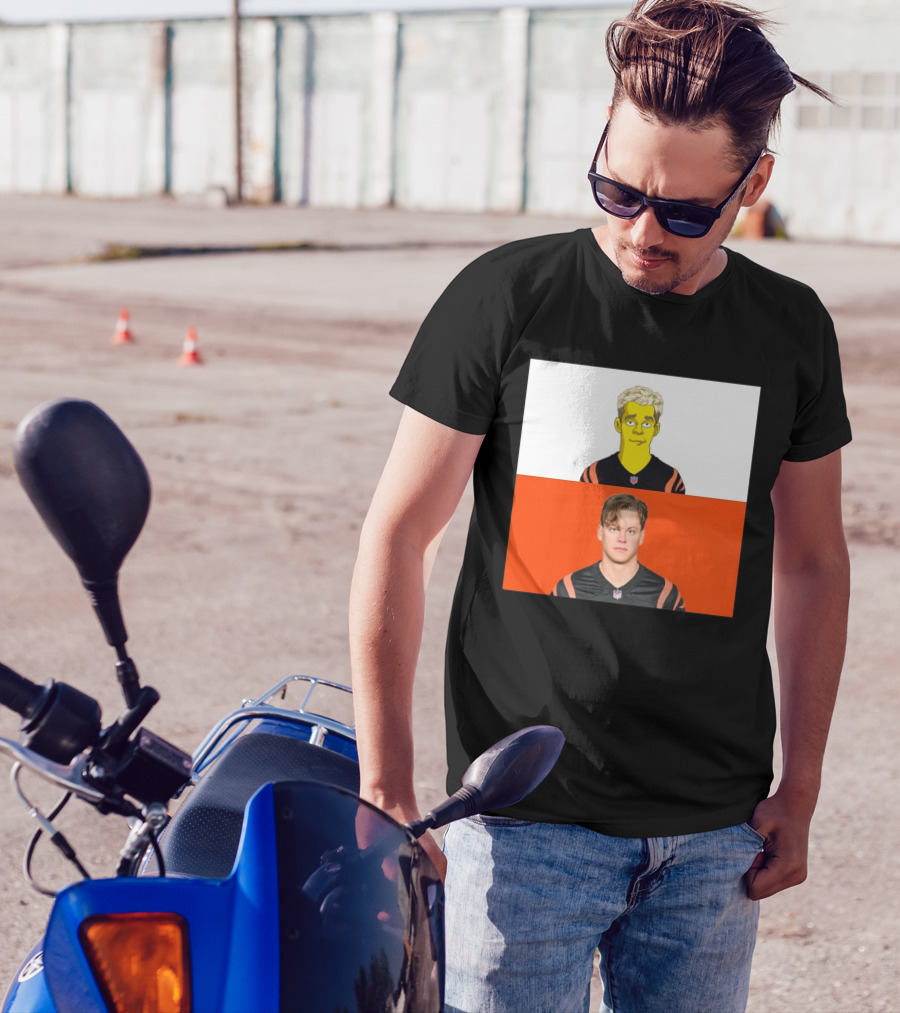 The Simpsons Styled Joe Burrow In Cincinnati Bengals NFL Comparison T-Shirt
