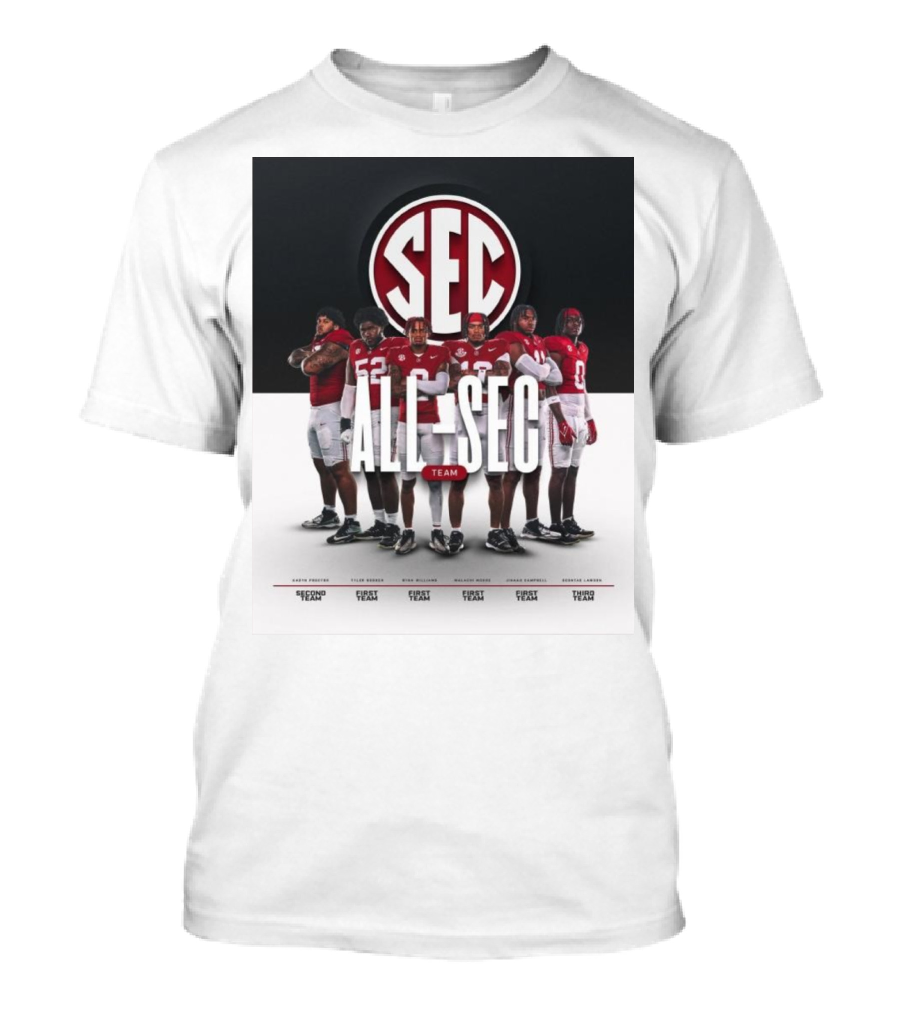 Alabama Crimson Tide SEC All Team Selections Proctor Booker Williams Moore Campbell Lawson T-Shirt