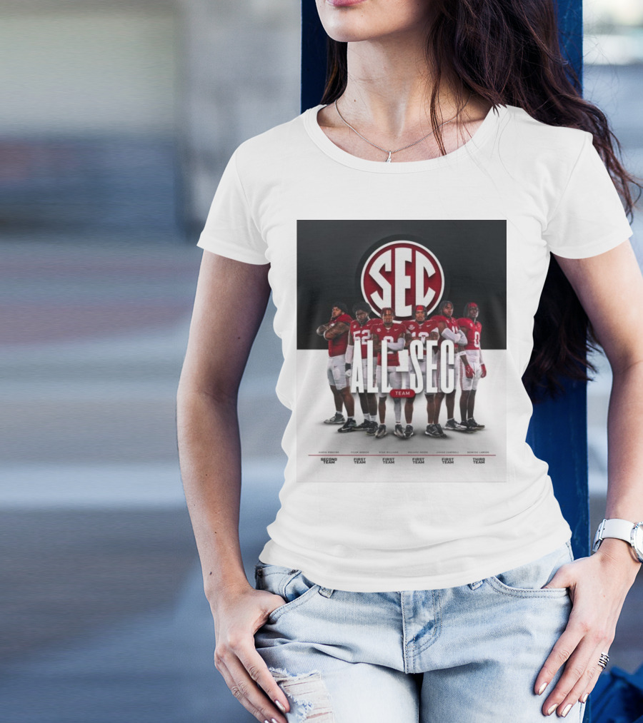 Alabama Crimson Tide SEC All Team Selections Proctor Booker Williams Moore Campbell Lawson T-Shirt
