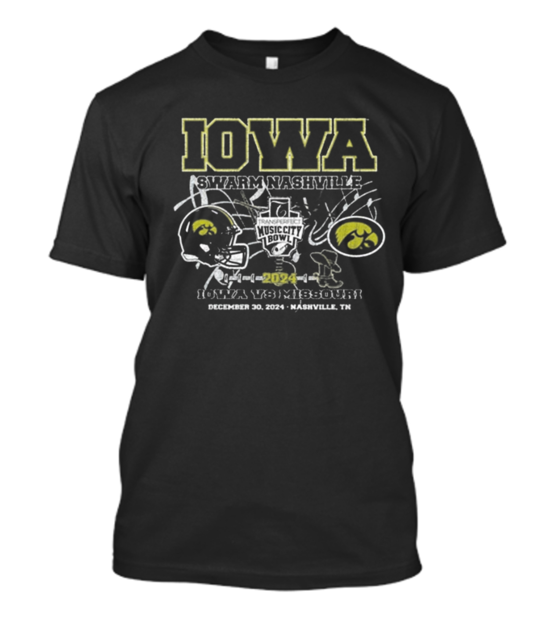 Iowa Swarm Nashville 2024 Transperfect Music City Bowl Iowa Vs Missouri December 30 Nashville TN T-Shirt