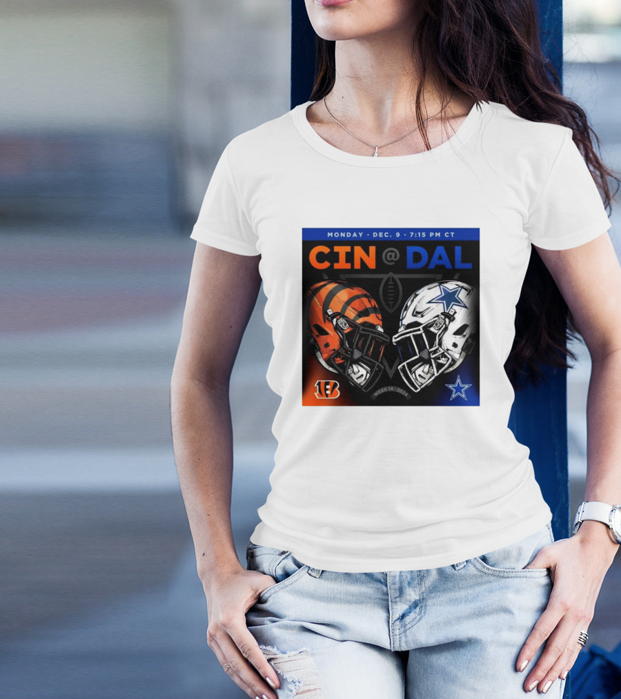 CIN Vs DAL Week 14 Monday Dec 9 2024 7:15 PM CT Helmets NFL Cincinnati Bengals Dallas Cowboys T-Shirt