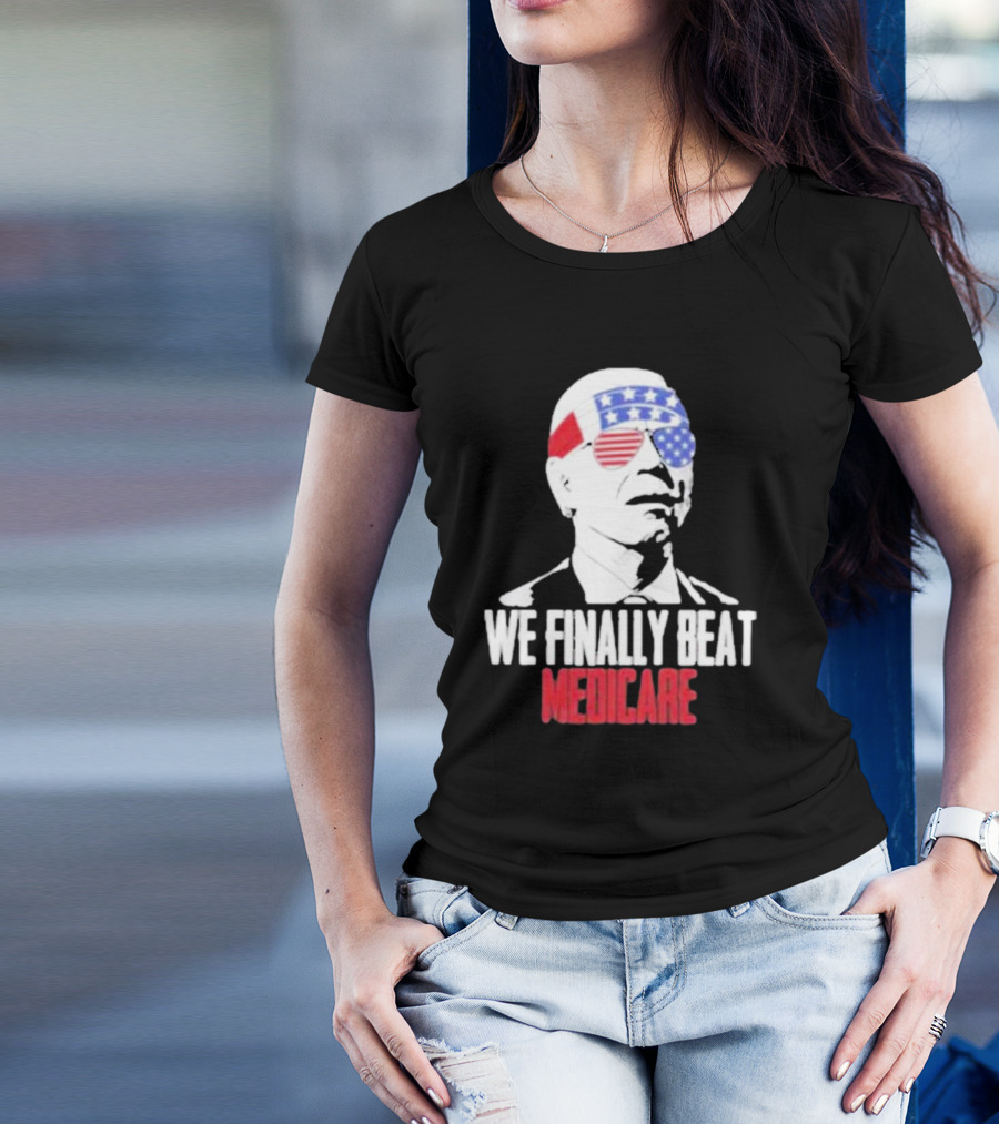 4th Of July We Finally Beat Medicare Biden Wearing USA Flag Glasses T-Shirt